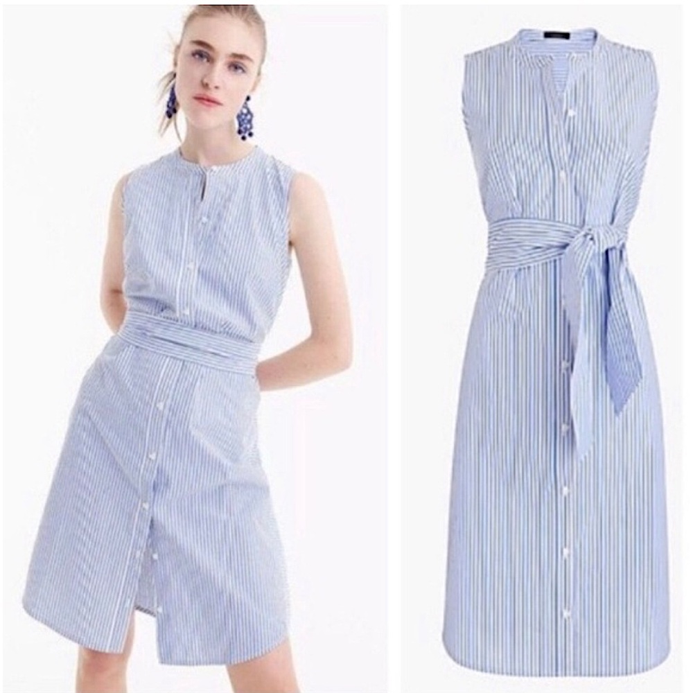 J Crew Blue and White Striped Button Up Sleeveless Dress Sz XSP
